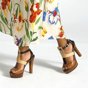 JIMMY CHOO VACHETTA, SUEDE AND PATENT LEATHER WOODEN SLINGBACK HEELS